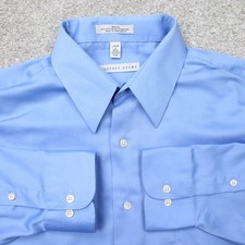 Geoffrey Beene Shirt Mens Large 16, 34/35 Blue Wrinkle Free Sateen Long Sleeve