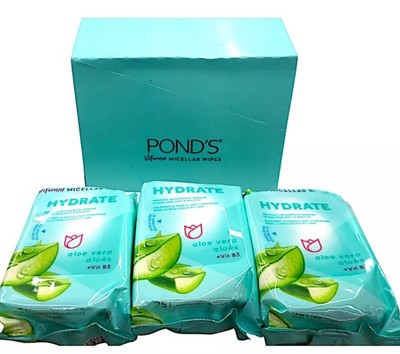 3 Ponds Vitamin Micellar Wipes Hydrate Aloe Vera + Vit B3 25 Wipes Pre-moistened