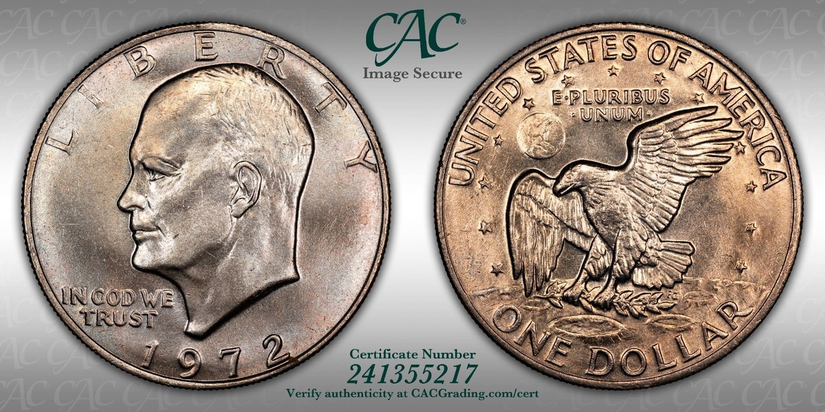 Eisenhower Dollar 1972 Type 2 CACG MS65: Album-Toned 'King of Ikes Eisenhower Dollar 1972 Type 2 CACG MS65: Album-Toned 'King of Ikes
