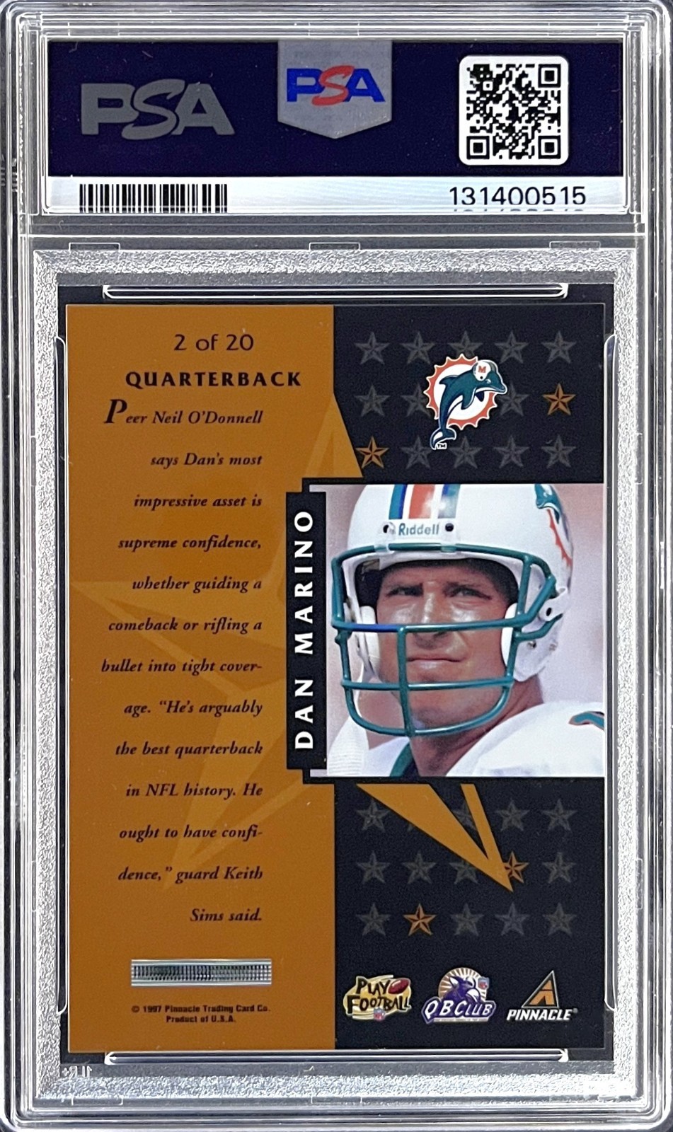 1997 PINNACLE CERTIFIED GOLD TEAM  #2 - DAN MARINO - (PSA 8) view 2