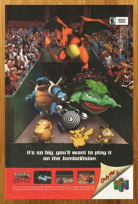 2000 Pokemon Stadium N64 Vintage Print Ad Nintendo 64 Official 13x19 Poster