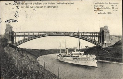 Ak Kaiser Wilhelm Kanal, Levensauer Hochbrücke, SMY Hohenzollern - 4114834