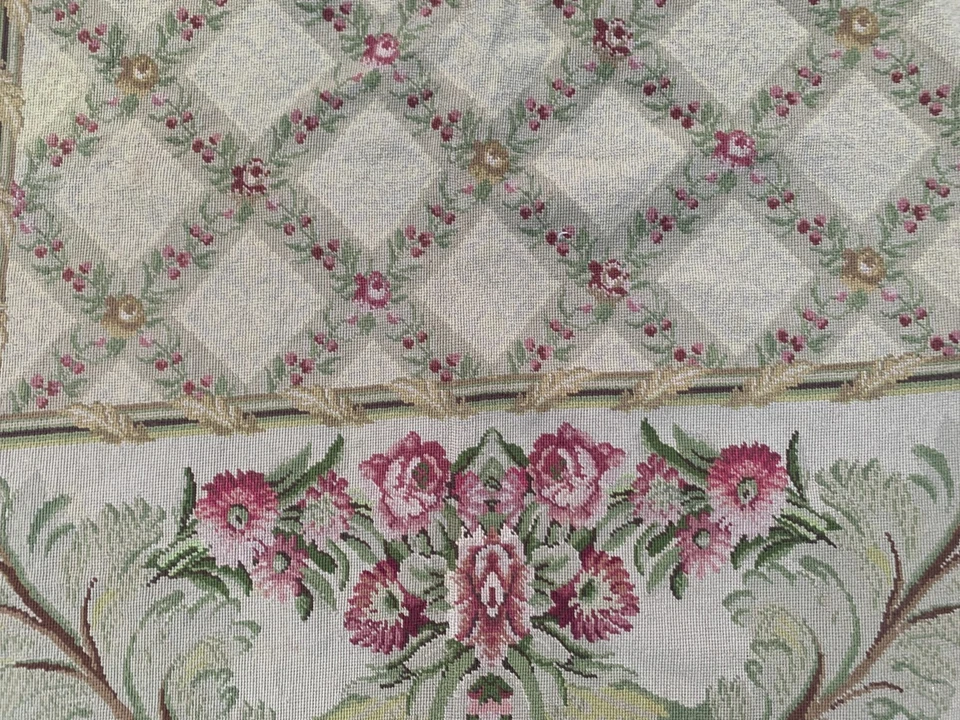 5x8 ft Vintage Handwoven French Aubusson Rug Needle Point Living Room Wool Rug - Image 3 of 4