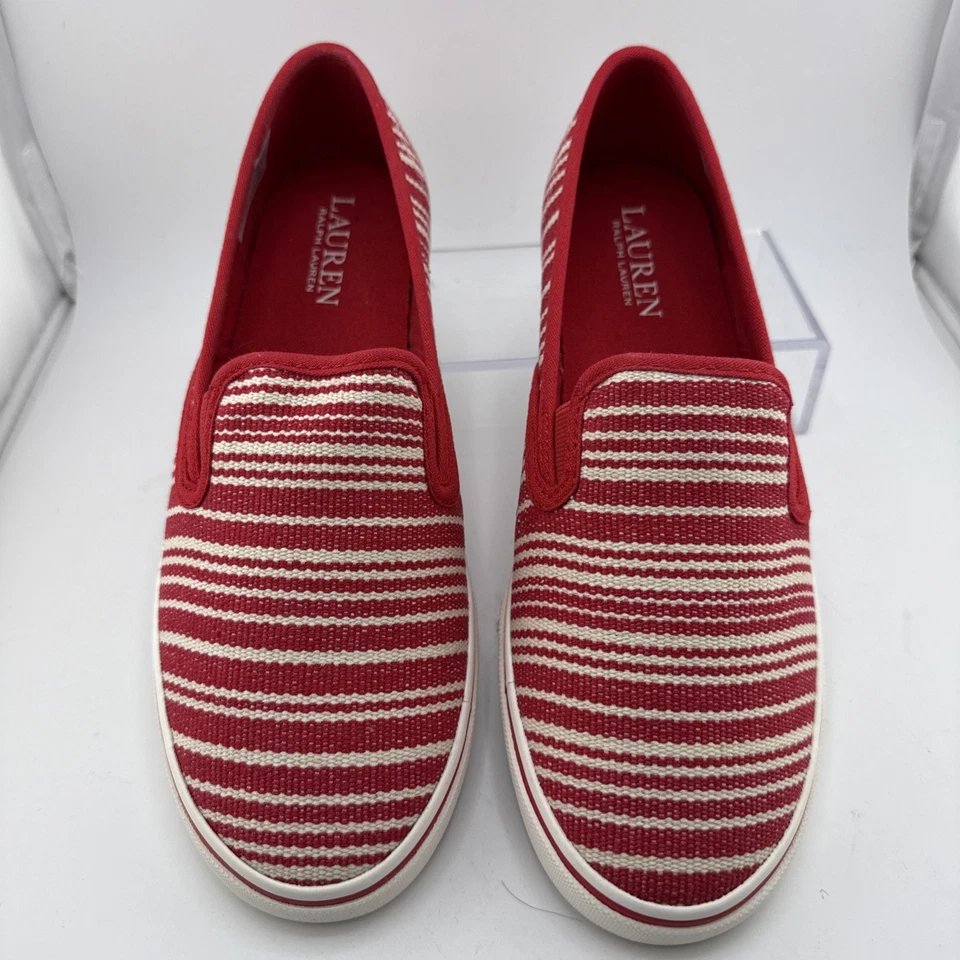 Zapatos sin cordones Lauren Ralph Lauren para mujer Janis rojos blancos a rayas talla 7 B Foto 4 de 4
