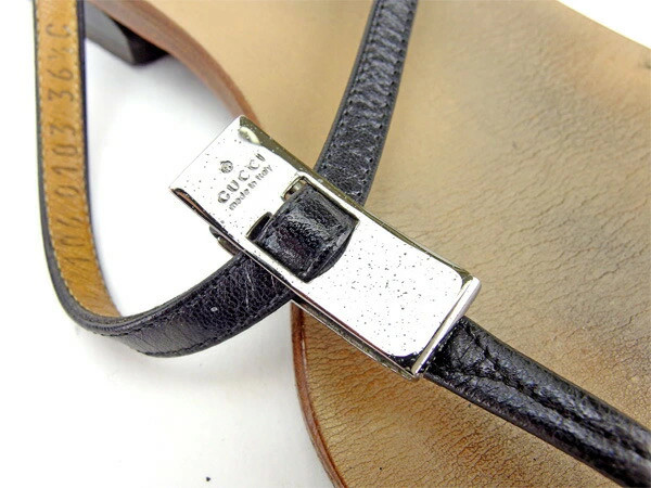 GUCCI Sandals Thong Logo Plate #36 Half C Black x Silver Ladies Brand High Brand thumbnail 6