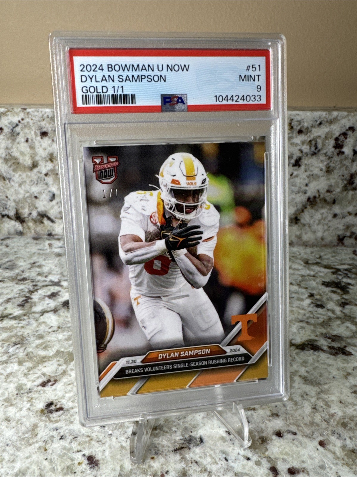 Dylan Sampson 2024 Bowman U Now Gold 1/1 Single Season Record Tennessee Vols PSA