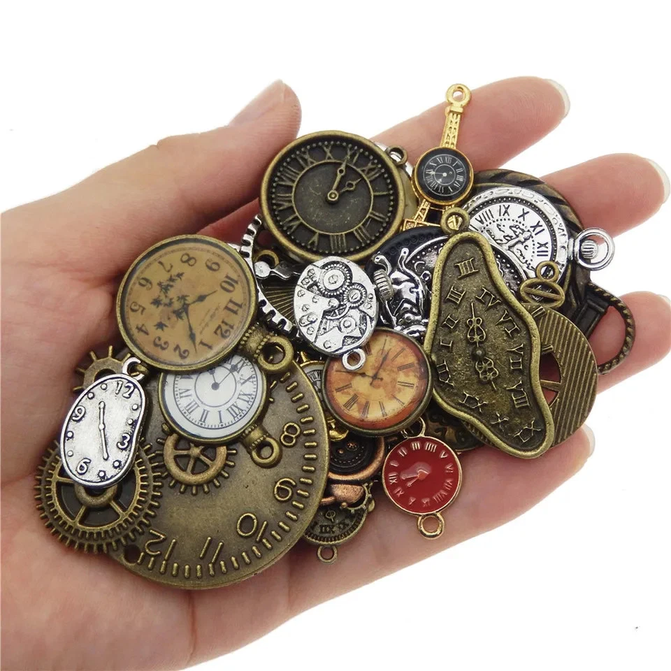 20pc Alloy Clock Watch Face Charms Steampunk Pendant DIY Necklace Bracelet - Image 2 of 4