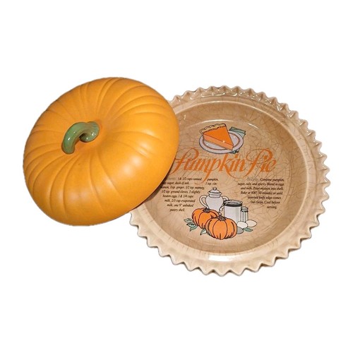 Plato de Receta Pastel de Calabaza Betty Crocker De Colección con Tapa de Calabaza Naranja 11" Crazing