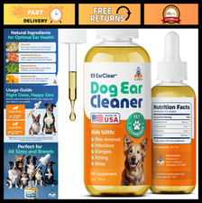 Natural Dog Ear Cleaner  Infection Treatment - Itch Relief, Wax Removal Drops,
