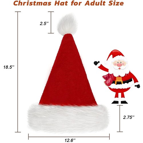 Christmas Santa Hat adult Kid warm Red and White Festive Classic Soft velvet Hat - Picture 14 of 19