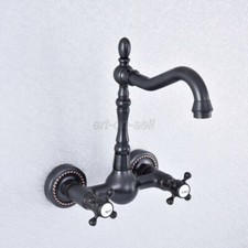 Oil Rubbed Bronze Wall Mount Kitchen Sink Basin Faucet Cross Handles Mixer Tap