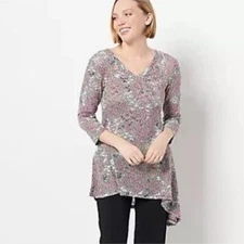 Attitudes by Renee VNeck Printed Sweater Knit Tunic Large Starburst A466937 NEW