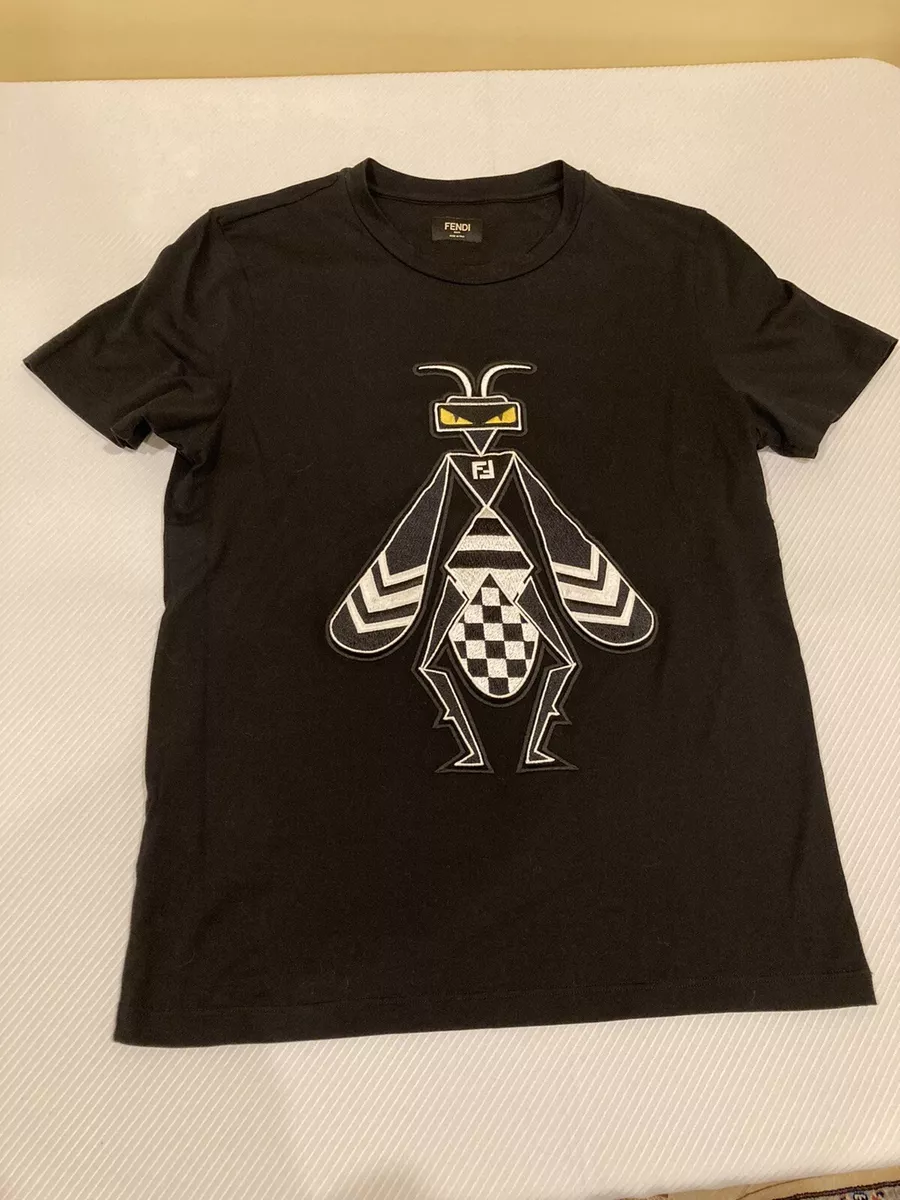 FENDI Embroidered Super Bugs Black Cotton Logo T-Shirt Men's Size Extra  Small XS