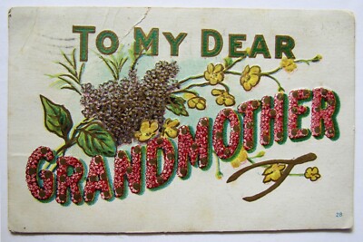 To My Dear Grandmother Greeting Postcard Flowers Wish Bone 1909 