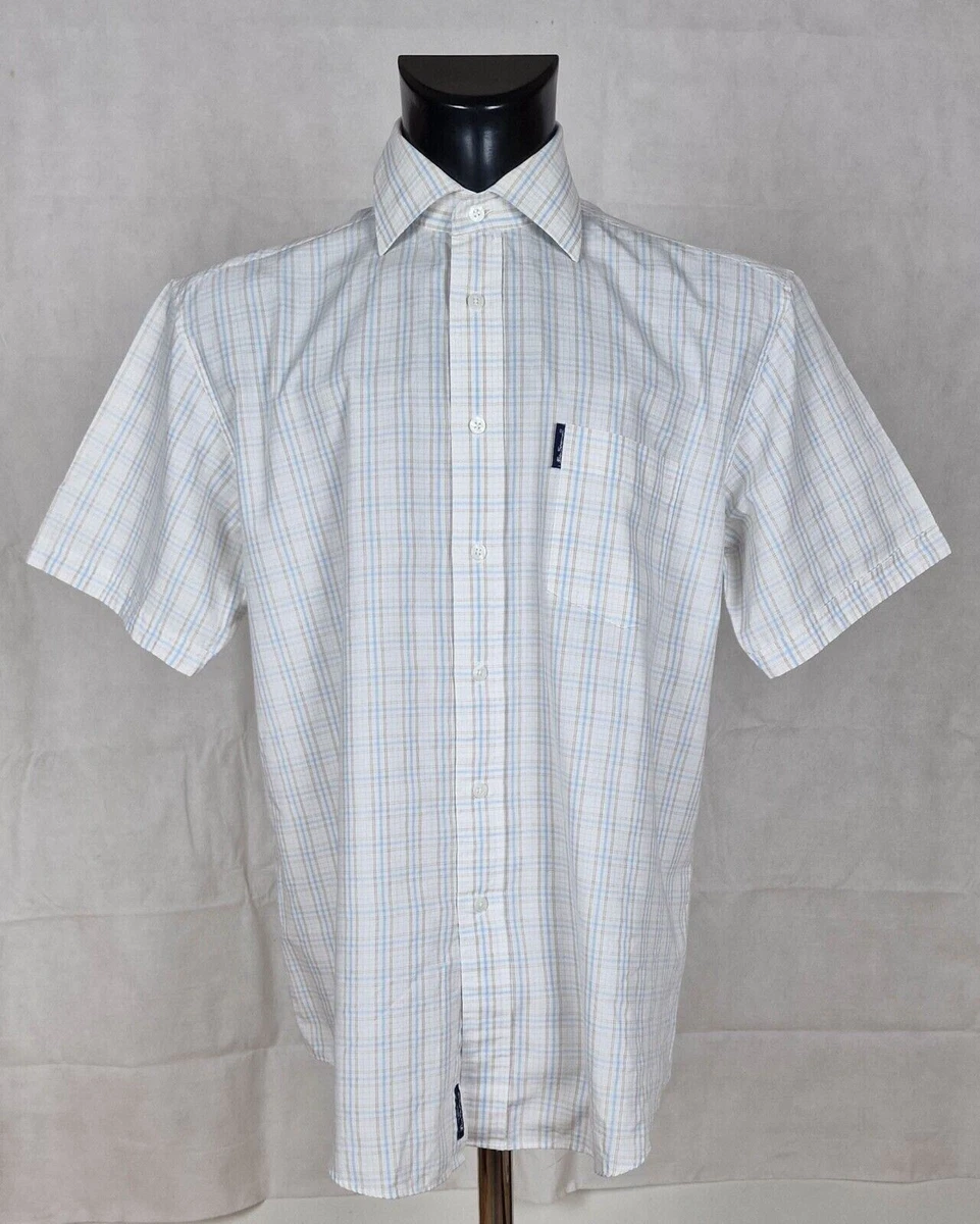 Ben Sherman Camicia Uomo A Maniche Corte, Quadri Irregular, 100% Cotone, Colletto Con Bottoni, Taglie 2XL-5XL
