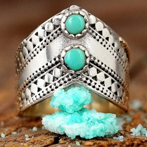 Vintage Sterling Silver Turquoise Ring Southwestern 5 1/4 - Yourgreatfinds