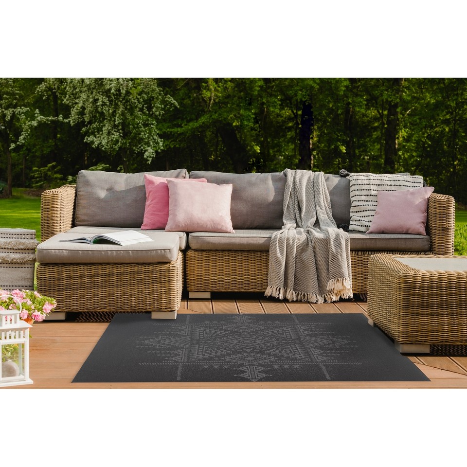 TURK GREY Outdoor Rug By Kavka Designs Charcoal, Grey 3' x 5' eBay