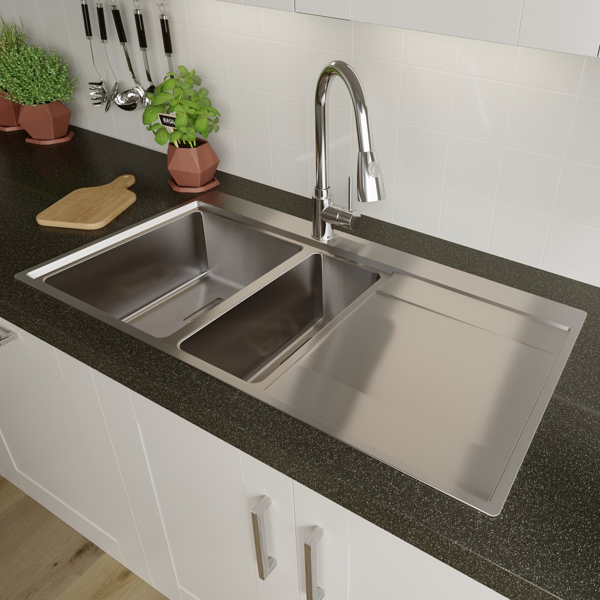 Steel Kitchen Square Kitchen Sink With Drainer Bowl Square Inset