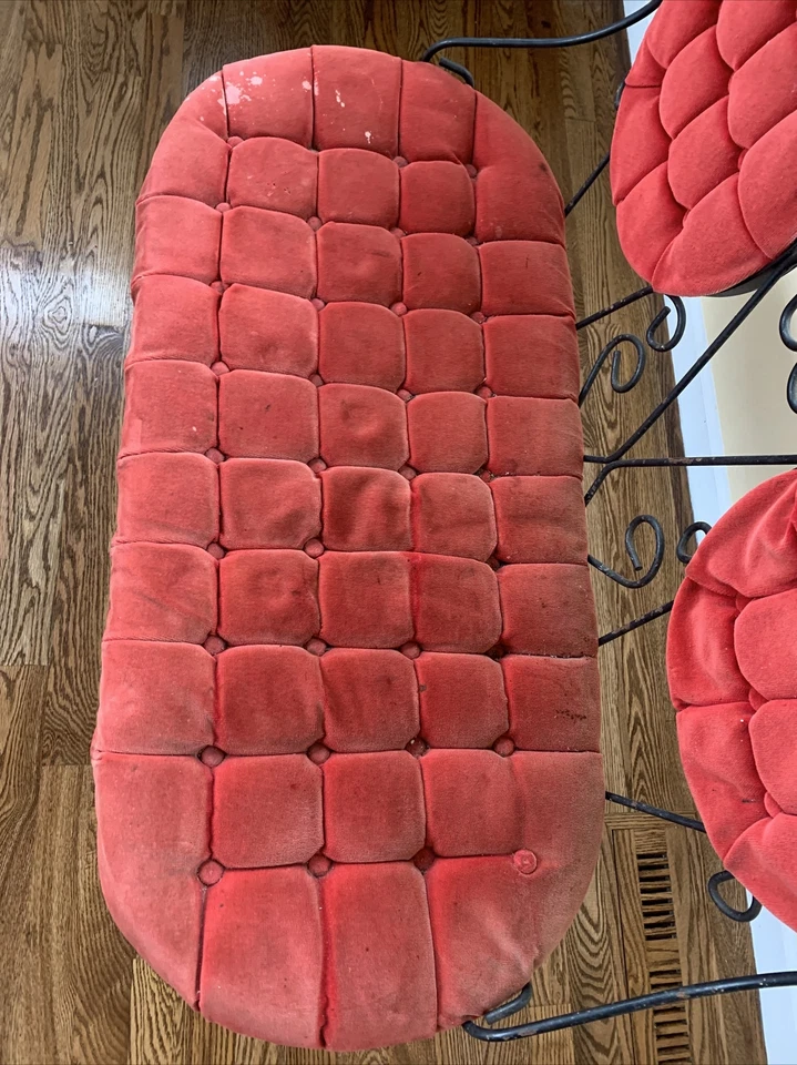 Антикварное винтажное металлическое стеганое скамейное сиденье середины века - Изображение 4 из 4