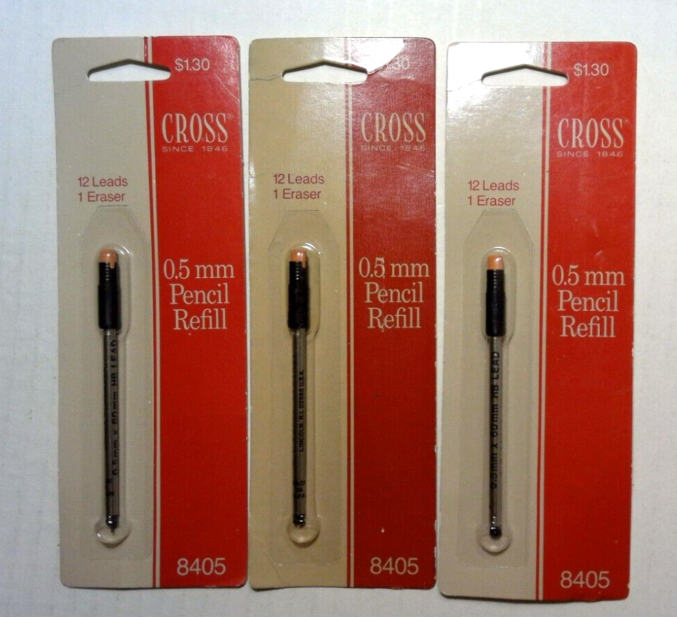 Lot of 3 Cross 0.5mm 12 Leads 1 Eraser Pencil Refill 8405 New Old