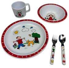 Vintage Childs Dish Set Selandia Pat Wong ABC 123 Children At Play Melamine