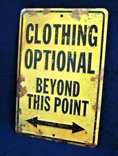 CLOTHING OPTIONAL - *US MADE* - Embossed Metal Sign - Man Cave Garage Bar Decor