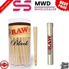 RAW Black Pre-Rolled Cones 50 Ct  1 1/4 Size (84mm) w/ RAW Metal Storage Tube