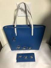 Radley London Handbag Blue Stripey Dog Large Zip Top Tote And Wallet