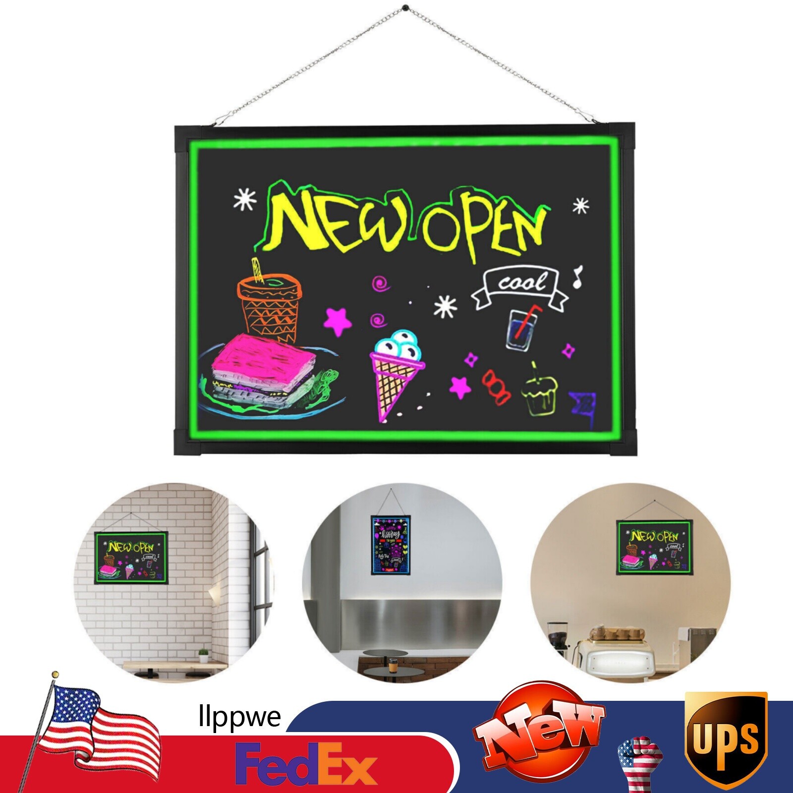 Illuminated LED Message Board Erasable Neon Effect Menu Signage Board w/ Remote