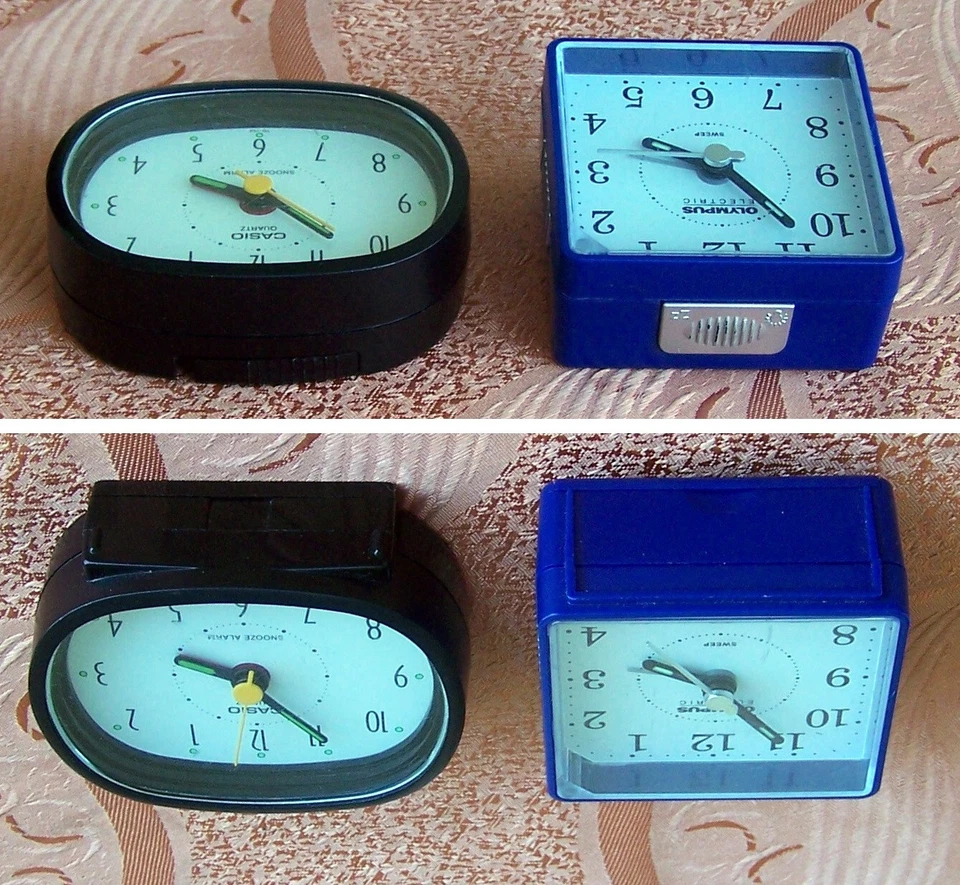 Lot of 2 Retro Clocks CASIO BLACK and OLYMPUS BLUE Analog desk ALARM wind up. - Image 2 of 4