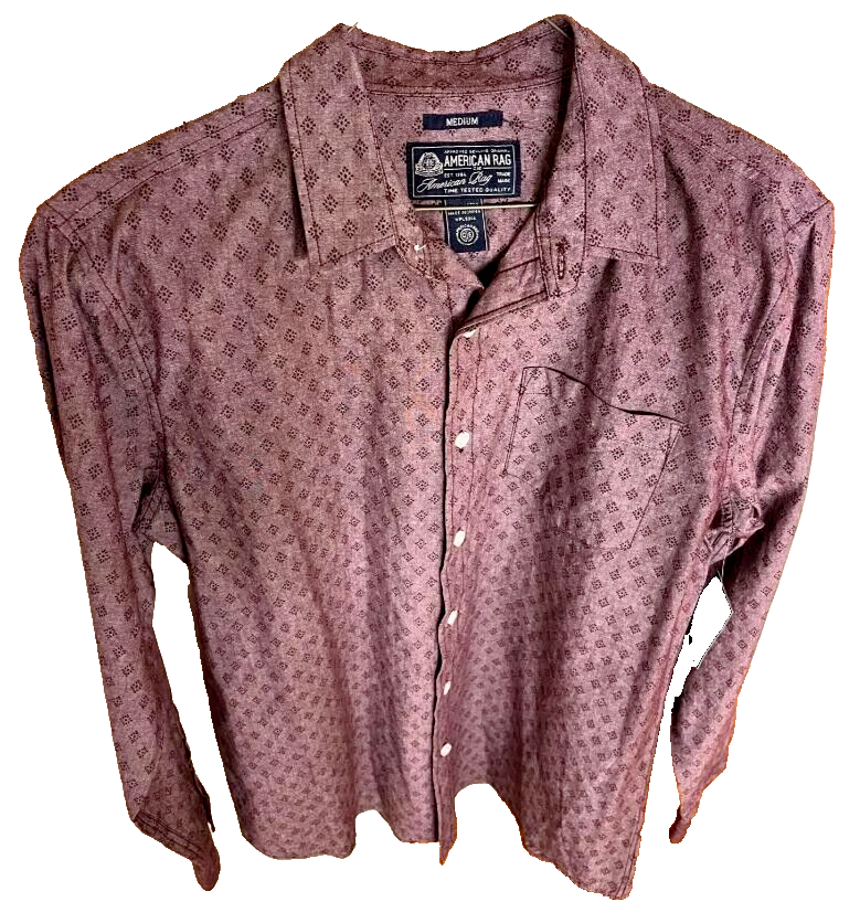 American Rag Mens Shirt Button Up Cotton Chambray Dark Scarlet M