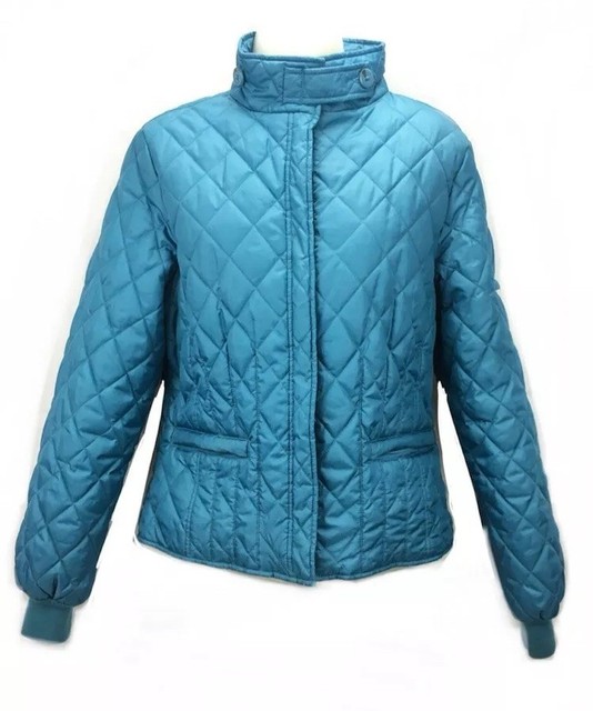 LL Bean Womens Medium Quilted Style Jacket Deep Teal Full Zip Coat Bomber Length eBay