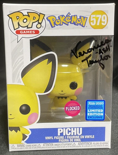 Veronica Taylor Signed Ash Ketchum Pokemon Pichu Flocked Funko Pop 579 PSA Auto