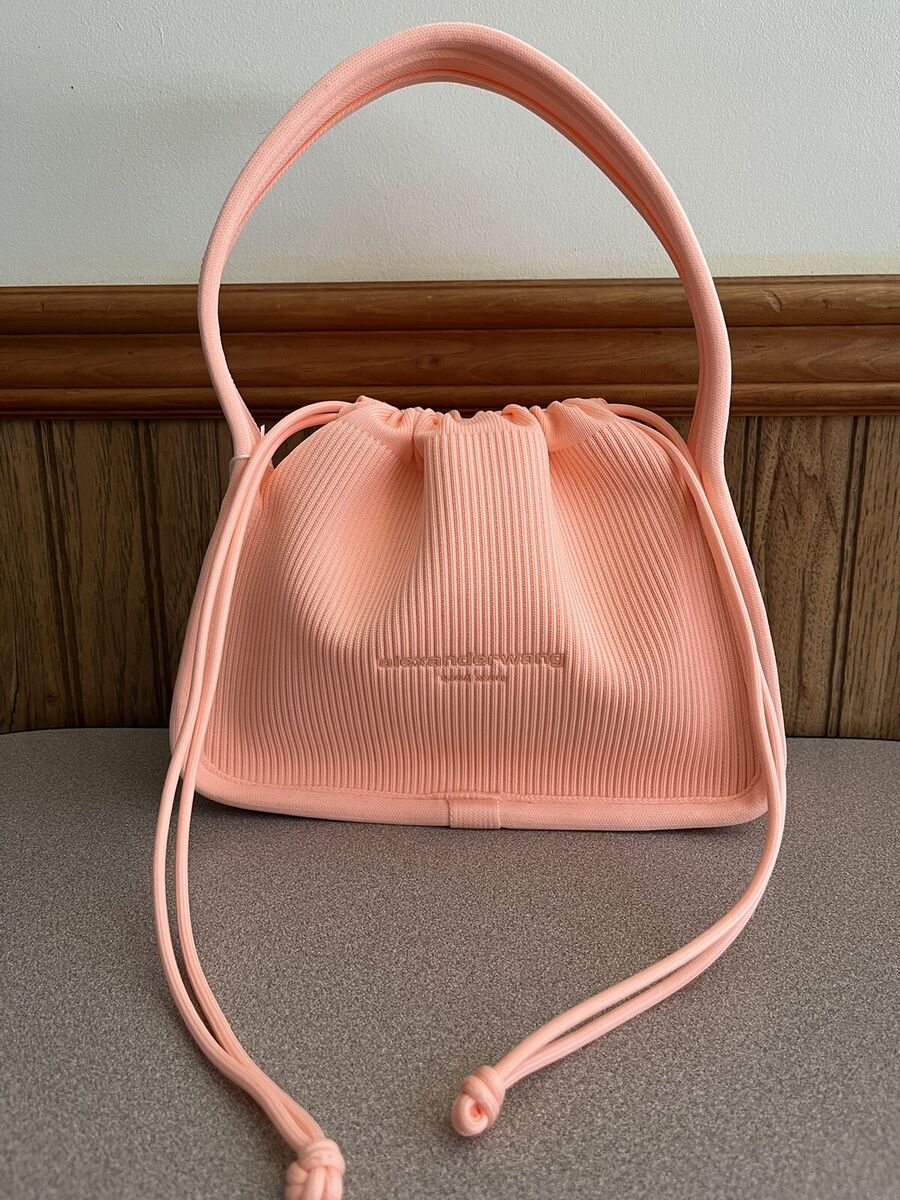 Alexander Wang small ryan rib knit top handle bag faded neon orange