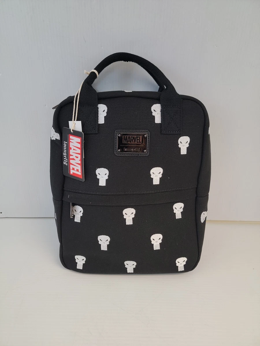 Loungefly Marvel Punisher Skull Canvas Mini Backpack Black and White NWT Authent
