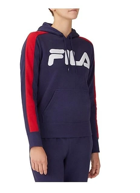 FILA Chica Hoodie Sweatshirt Blue with Red Arm Stripes Women s Sz