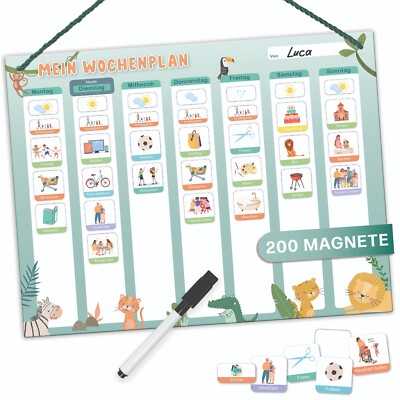 Wochenplaner Kinder - Montessori Magnettafel mit 200 Magnete & Stift