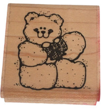 DOTS Rubber Stamp Hello Bear Teddy with Plaid Bow Tie Toy Gift Tag Card Making