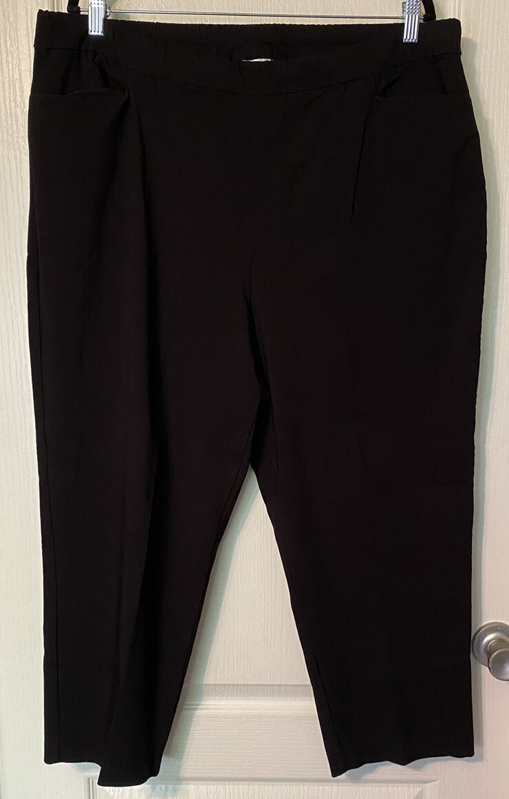 Plus Size Qvc Susan Graver QVC Plus Size 22W Black Stretch Flat Front Crop Pants | eBay