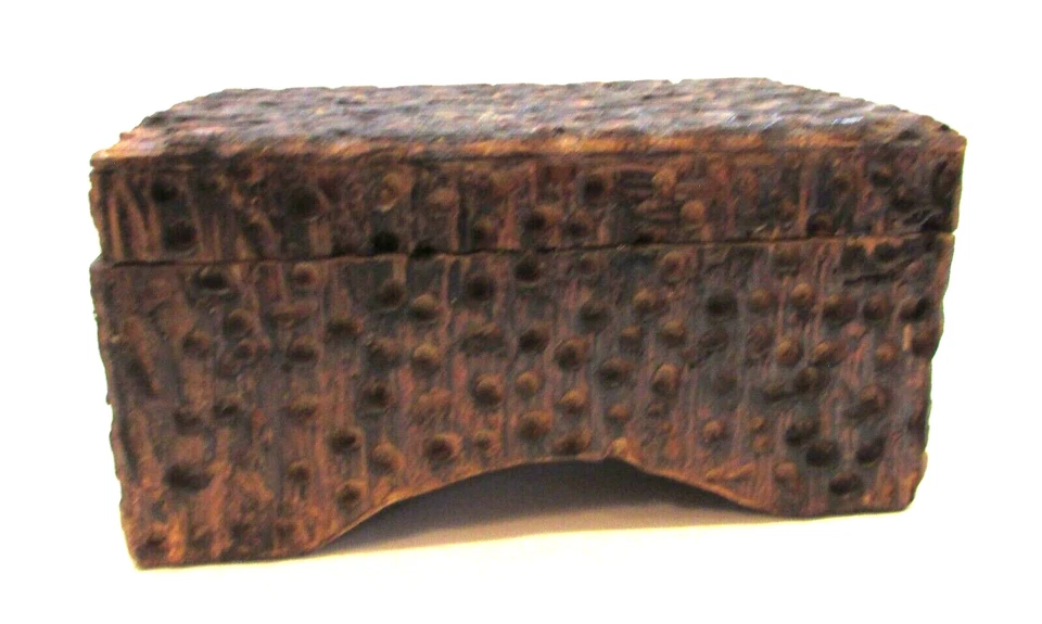 De colección 1980 Primitivo Artesanal Pock Mark Madera Quemada Pesada 6 lb 7x8x13 Caja Foto 4 de 4