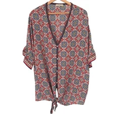 Max Studio Womens Multicolor Floral top blouse size  2X  Tie Front