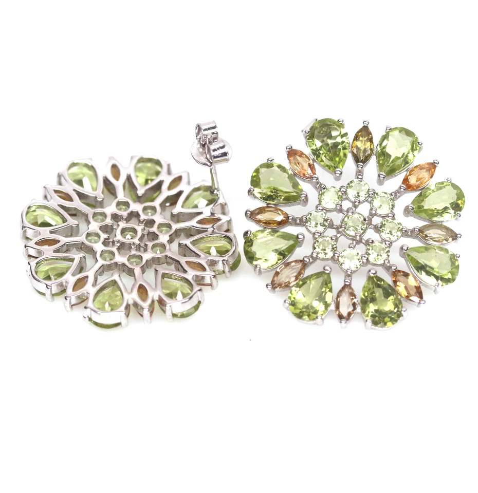 Unheated Green Peridot & Tourmaline Stud-Earrings Silver 925 Sterling - Image 3 of 4