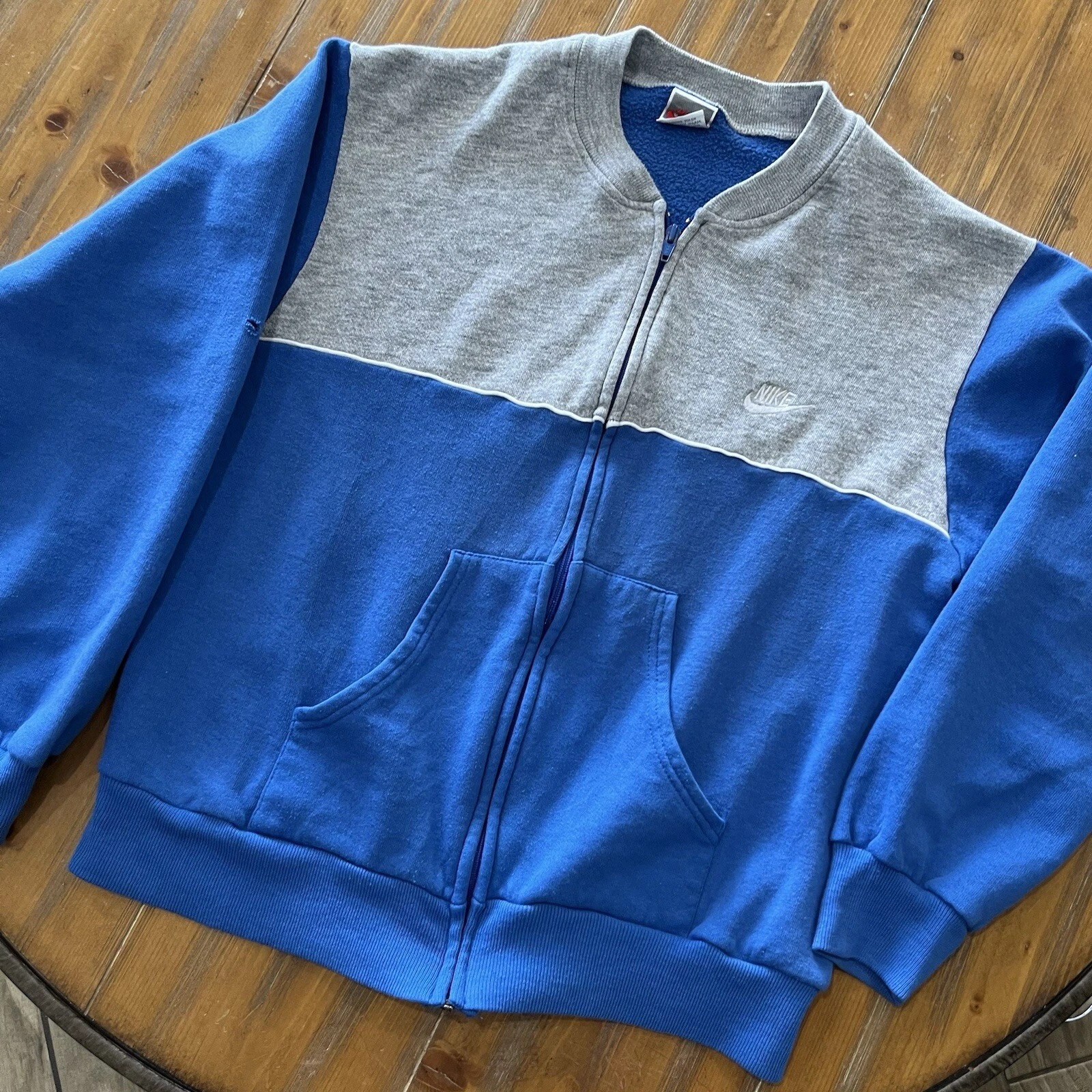 Nike Jacket Large Blue VTG 90s Full Zip Sweatshirt Track Fleece USA Made Bomber