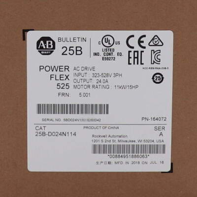 Allen-Bradley 25B-D024N114 PowerFlex 525 AC Drive 11kW 15Hp new Factory Sealed