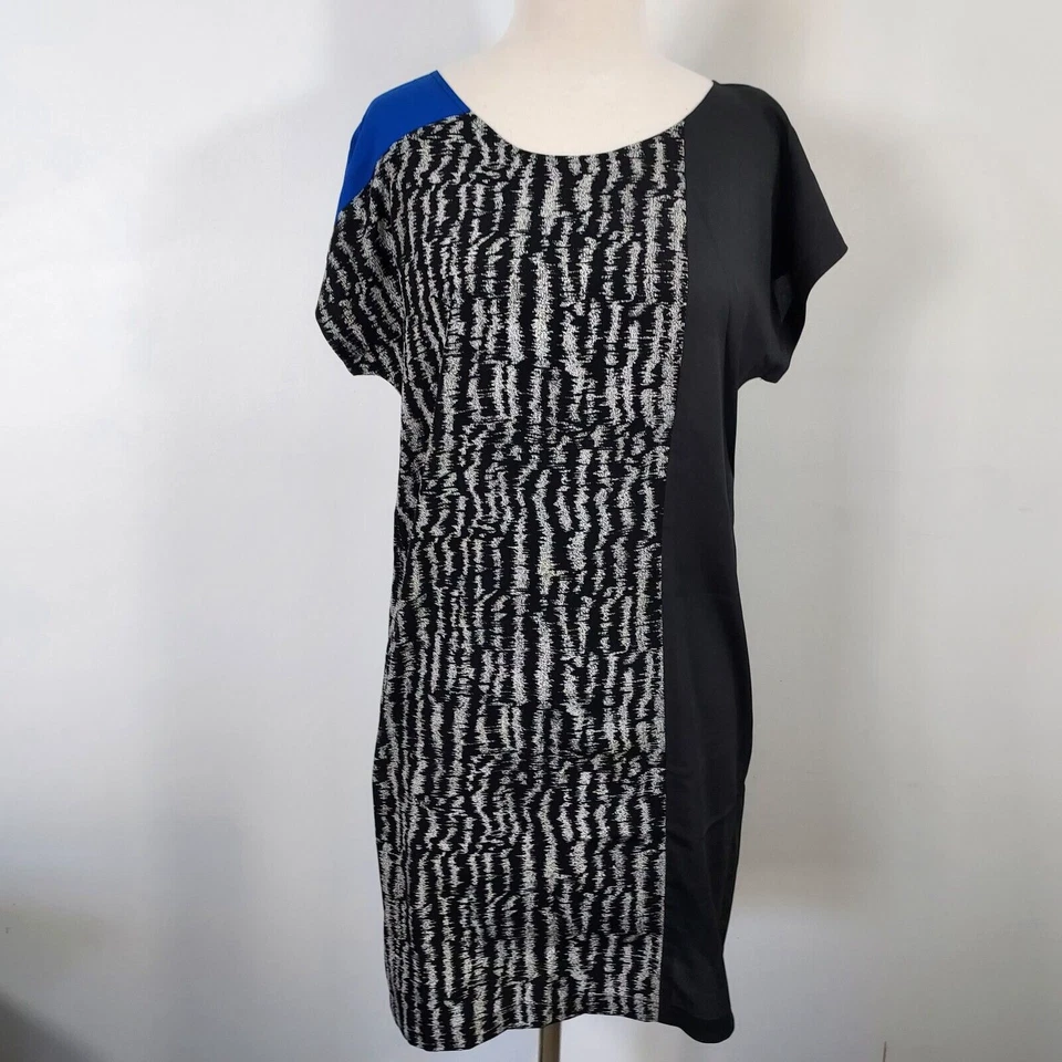 Vestido M60 Miss Sixty para mujer talla 10 bloques de colores negro blanco azul mangas cortas Foto 2 de 4