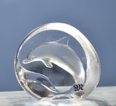 独特な店 Mats Jonasson Signed Lead Dolphin Engraved Crystal Vintage クリスタルガラス