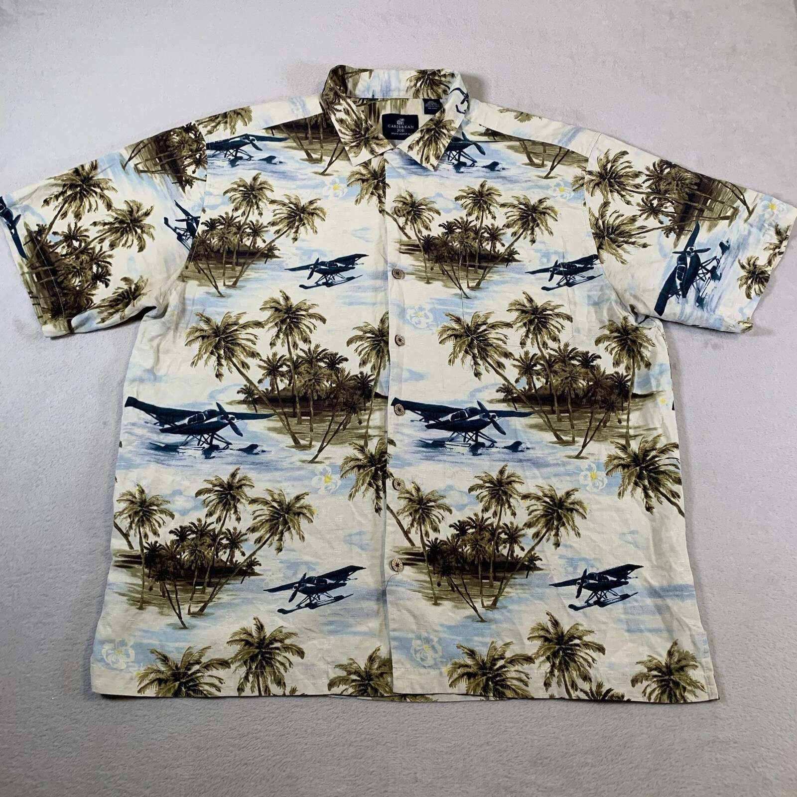 Caribbean Joe Island Supply Shirt Mens 2XL 100% Silk Hawaiian Palm Trees XXL