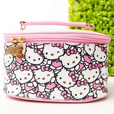 Hello Kitty Sanrio Cosmetics Vanity Pouch Bag Make Up Tote Authentic Metal Charm