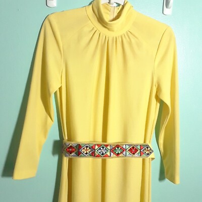 Vintage 70s A-line Yellow Dress w Belt - size XS Small, Retro Dance Party *stain | eBay Vintage 70s A-line Yellow Dress w Belt - size XS Small, Retro Dance Party *stain | eBay