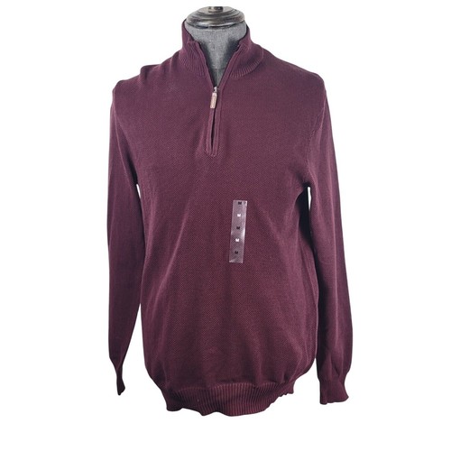 Club Room Quarter-Zip Mens Medium Red Plum Cotton Sweater NWT - Picture 2 of 8